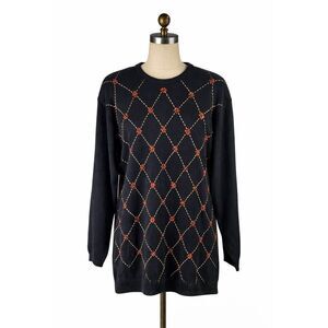 Vintage Joan Leslie L Black Beaded Sequin Sweater Wool Blend Dark Academia Core